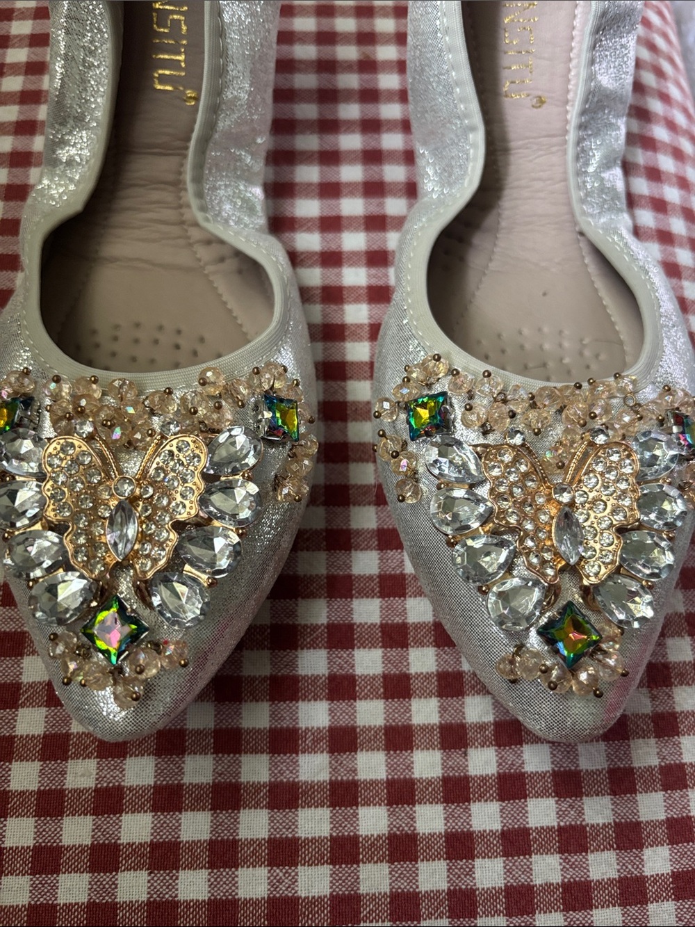 Silver Jewel Butterfly Pointed Flats - Picture 2 of 7